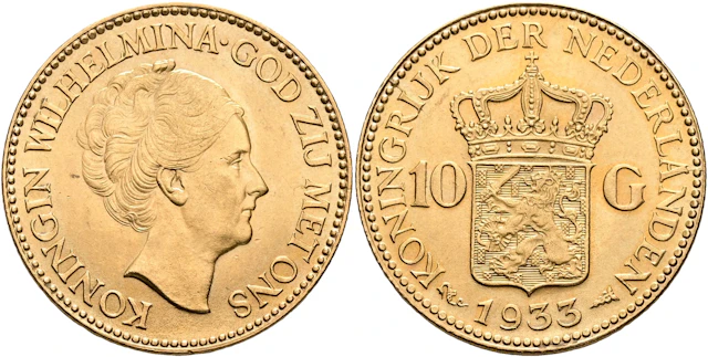 NEDERLÄNDERNA / THE NETHERLANDS. 10 gulden 1933
