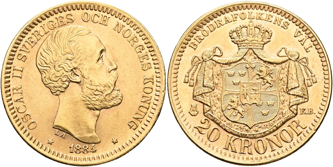 OSKAR II (1872-1907). 20 kronor 1884