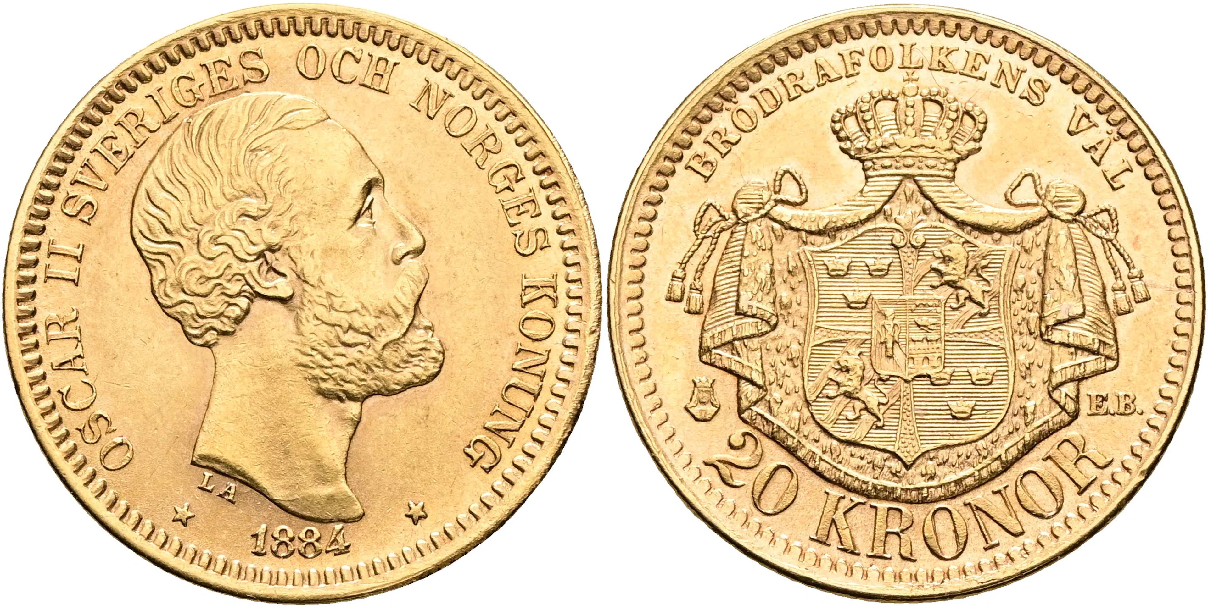 OSKAR II (1872-1907). 20 kronor 1884