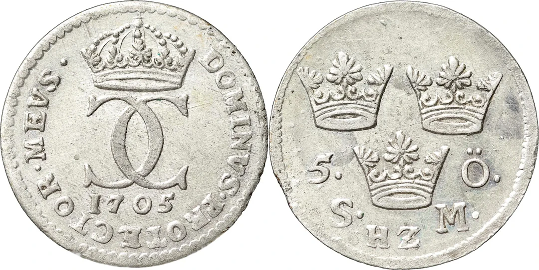 KARL XII (1697-1718). STOCKHOLM. 5 öre 1705