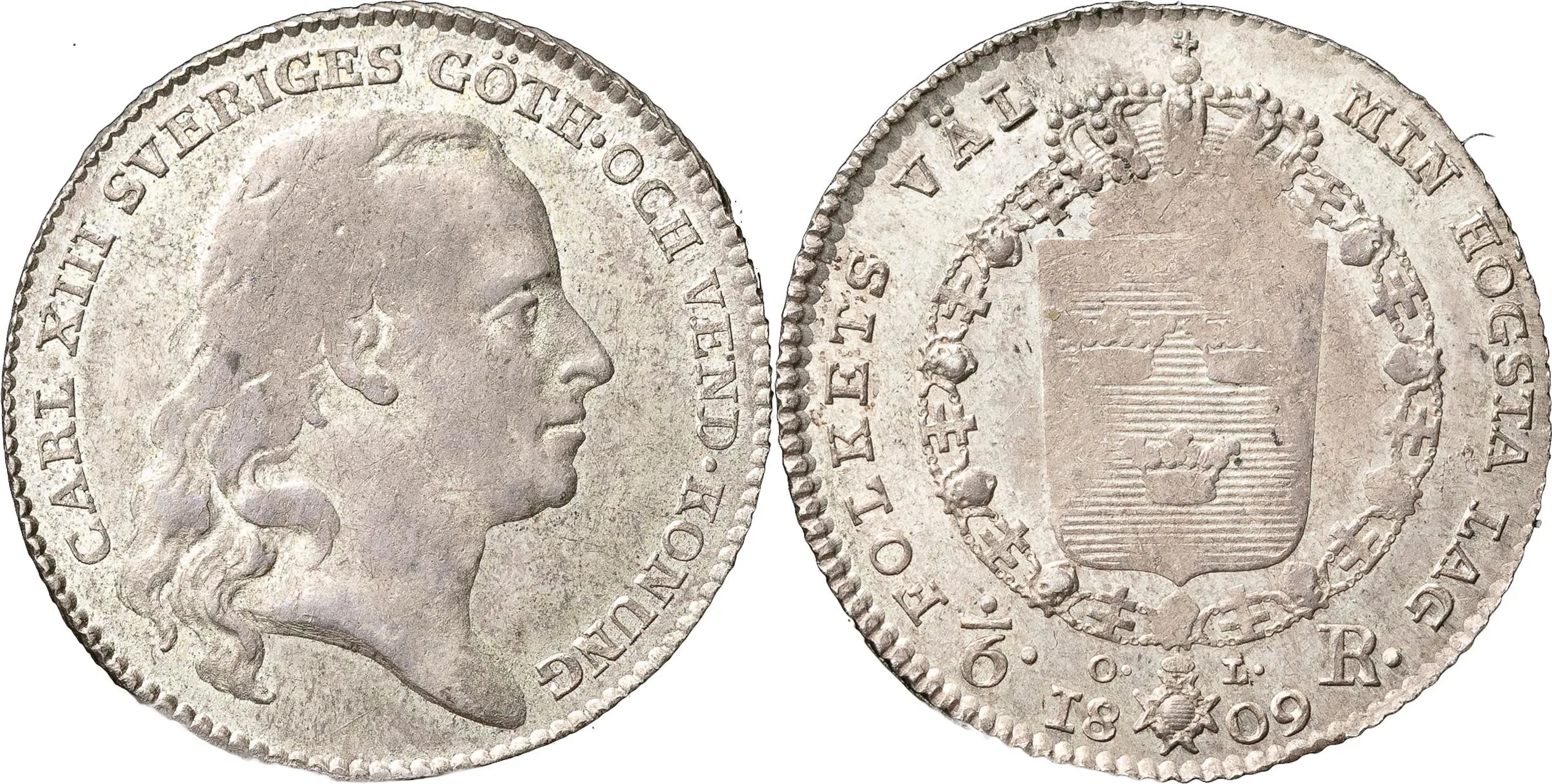 KARL XIII (1809-1818). STOCKHOLM. 1/6 riksdaler 1809