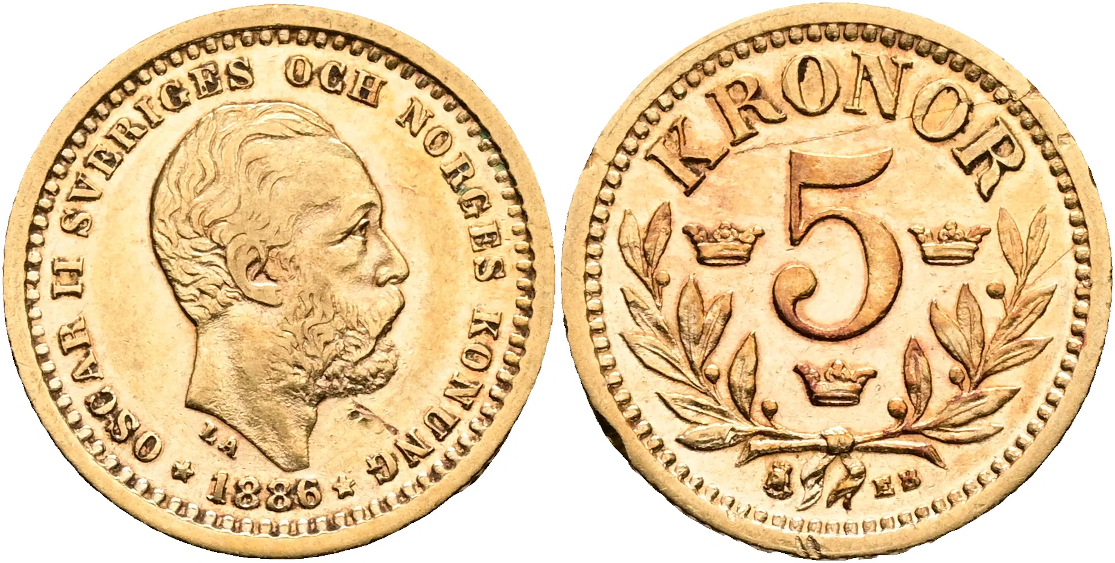 OSKAR II (1872-1907). 5 kronor 1886