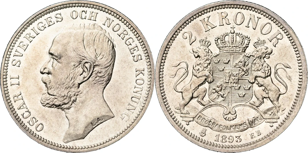 OSKAR II (1872-1907). 2 kronor 1893. SM 52