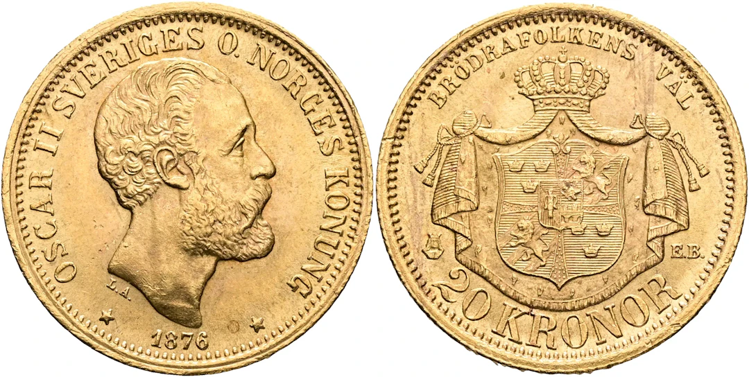 OSKAR II (1872-1907). 20 kronor 1876