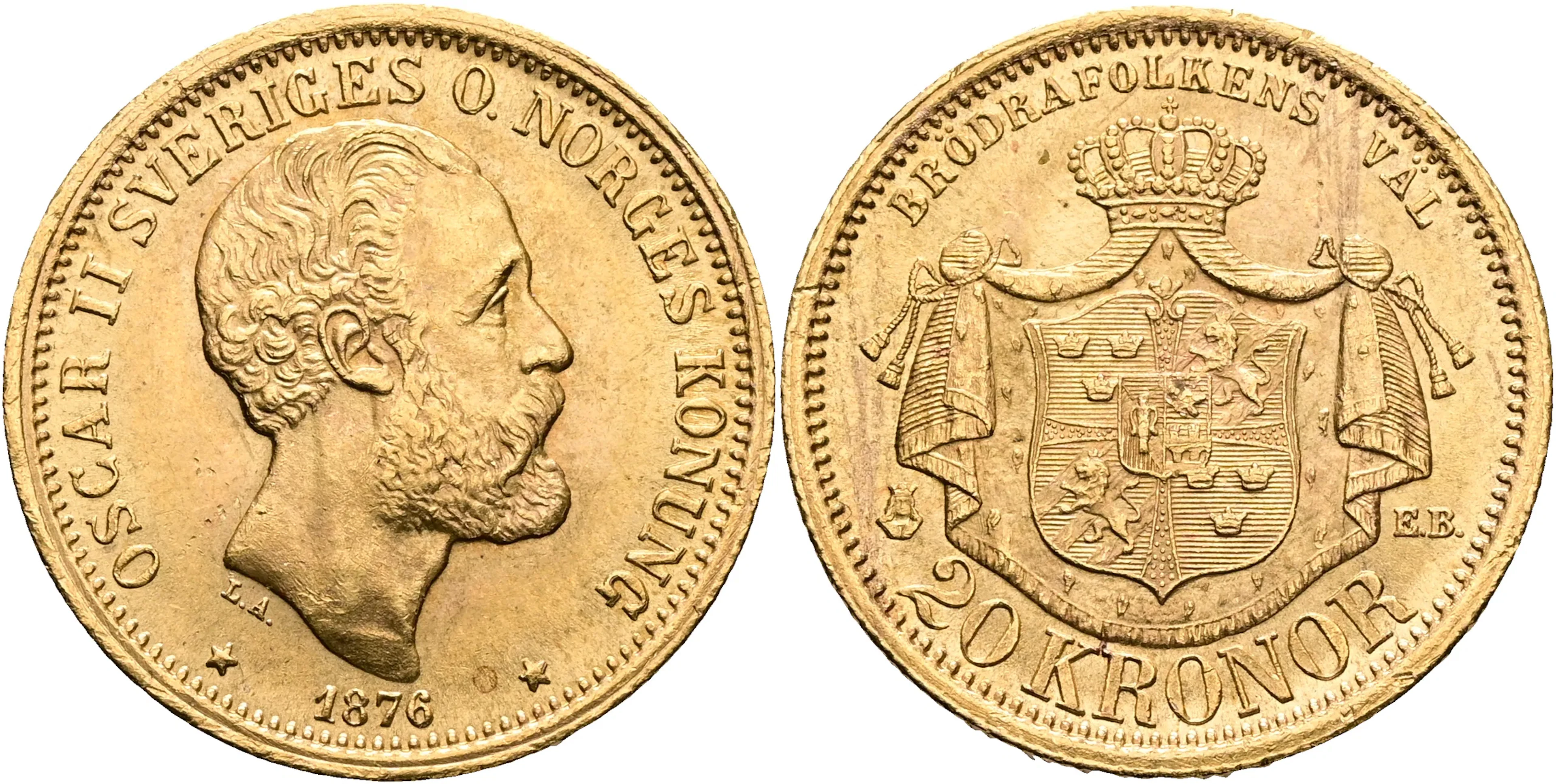 OSKAR II (1872-1907). 20 kronor 1876