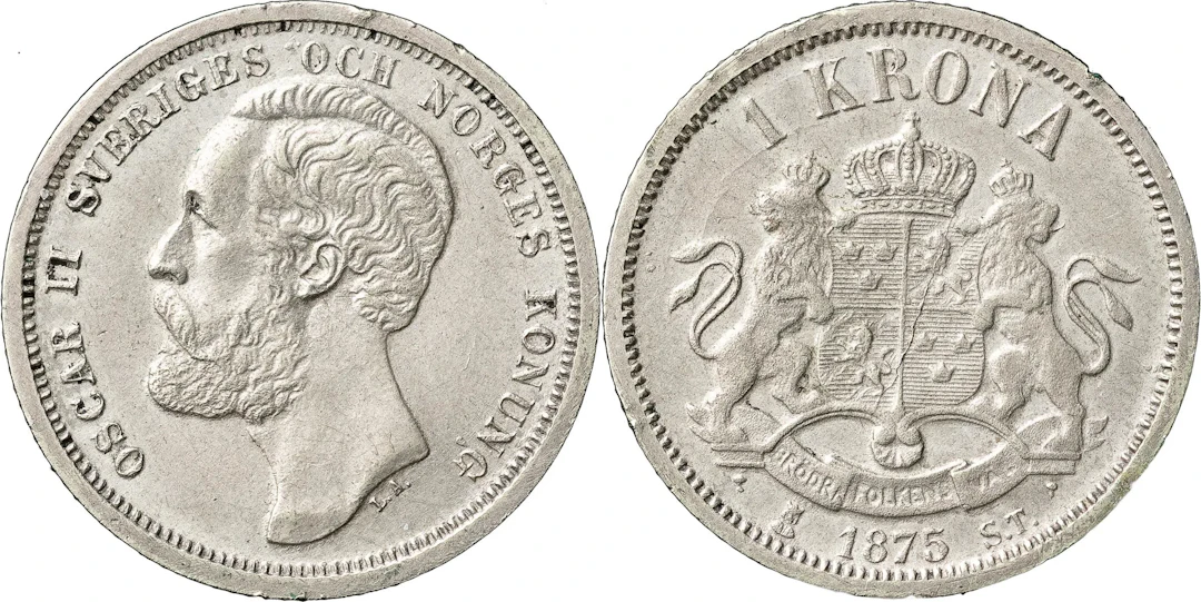 OSKAR II (1872-1907). Krona 1875. Samtida förfalskning av den så kallade