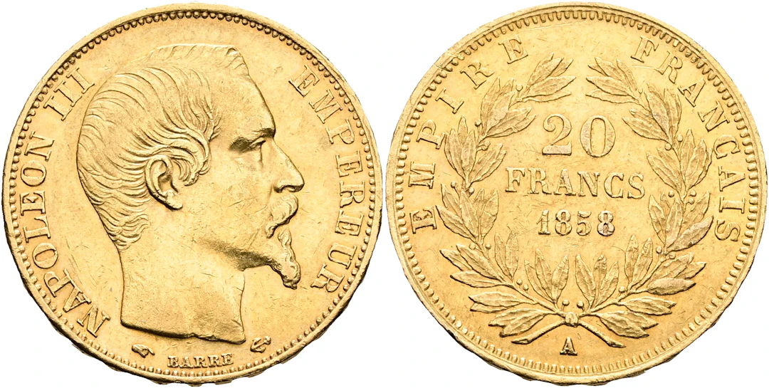 FRANKRIKE / FRANCE. 20 francs 1858