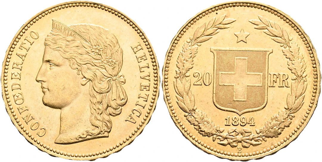 SCHWEIZ / SWITZERLAND. 20 francs 1894