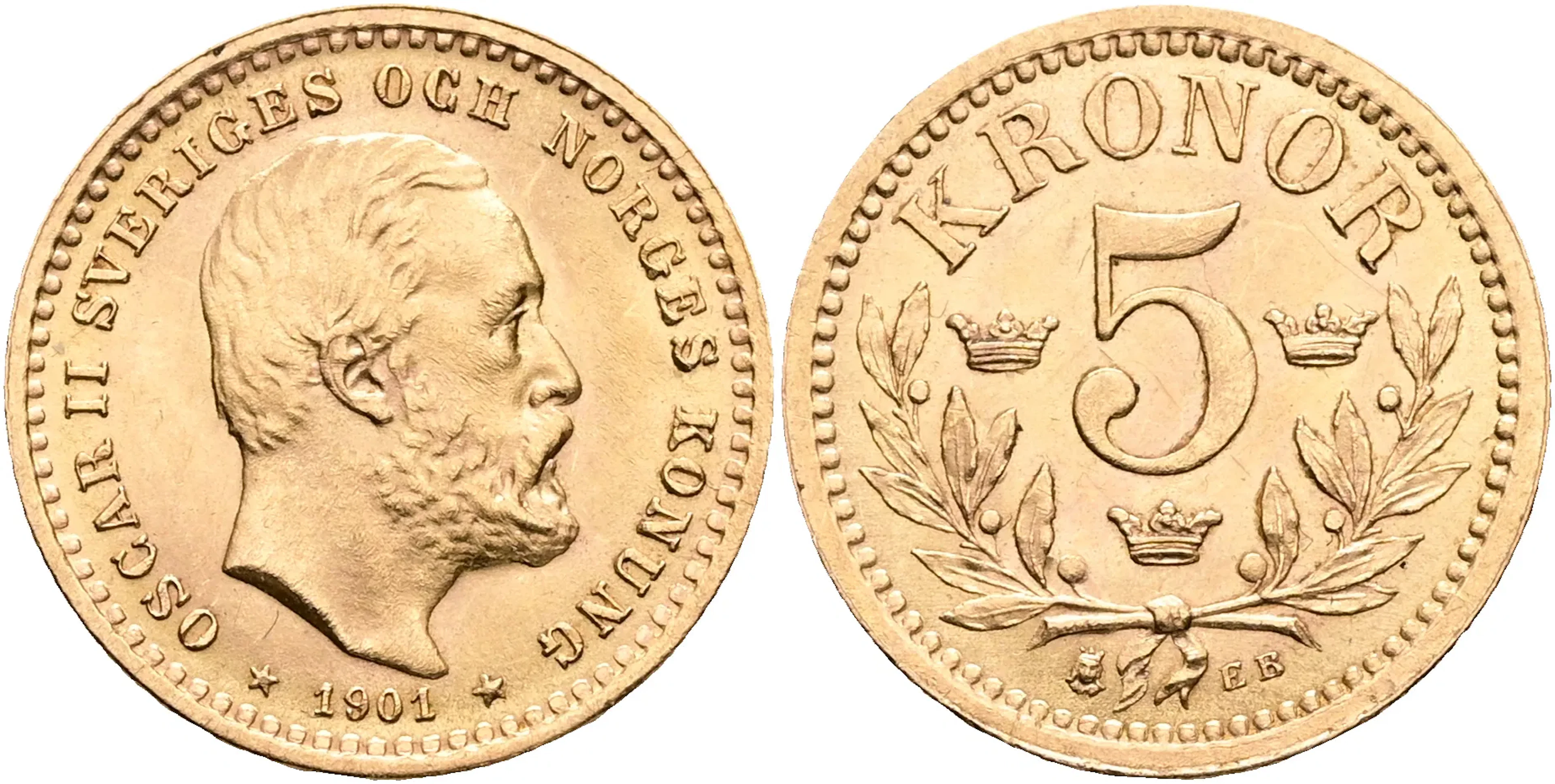 OSKAR II (1872-1907). 5 kronor 1901