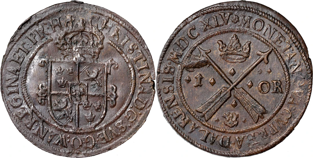 KRISTINA (1632-1654). AVESTA. Öre 1645
