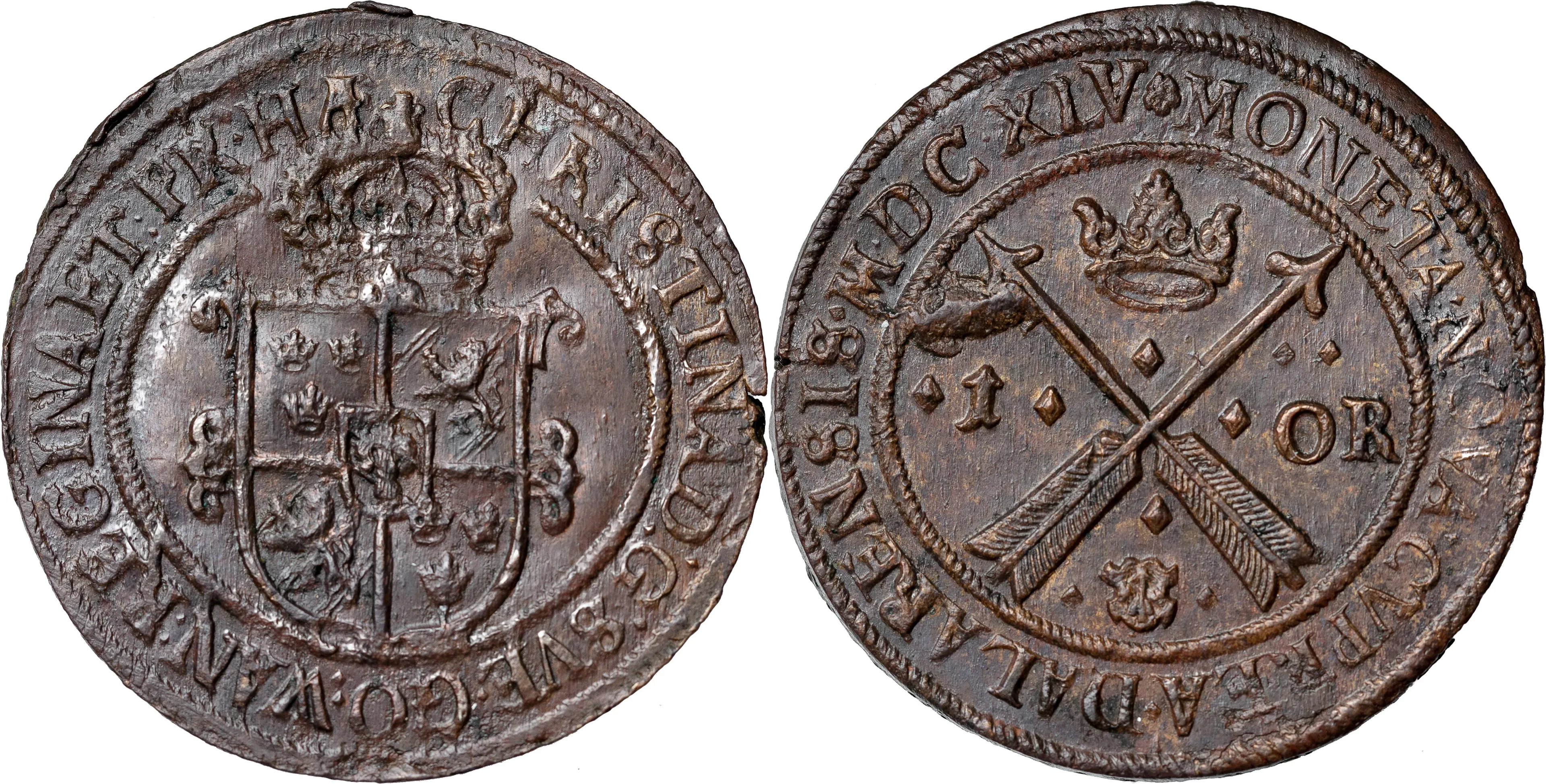 KRISTINA (1632-1654). AVESTA. Öre 1645