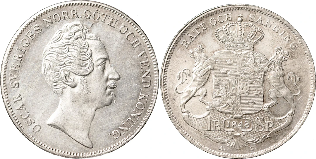 OSKAR I (1844-1859). Riksdaler specie 1848. SM 29