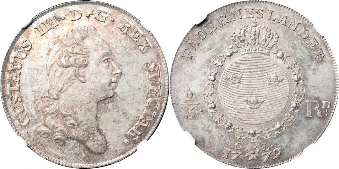 GUSTAV III (1771-1792). STOCKHOLM. 2/3 riksdaler 1779