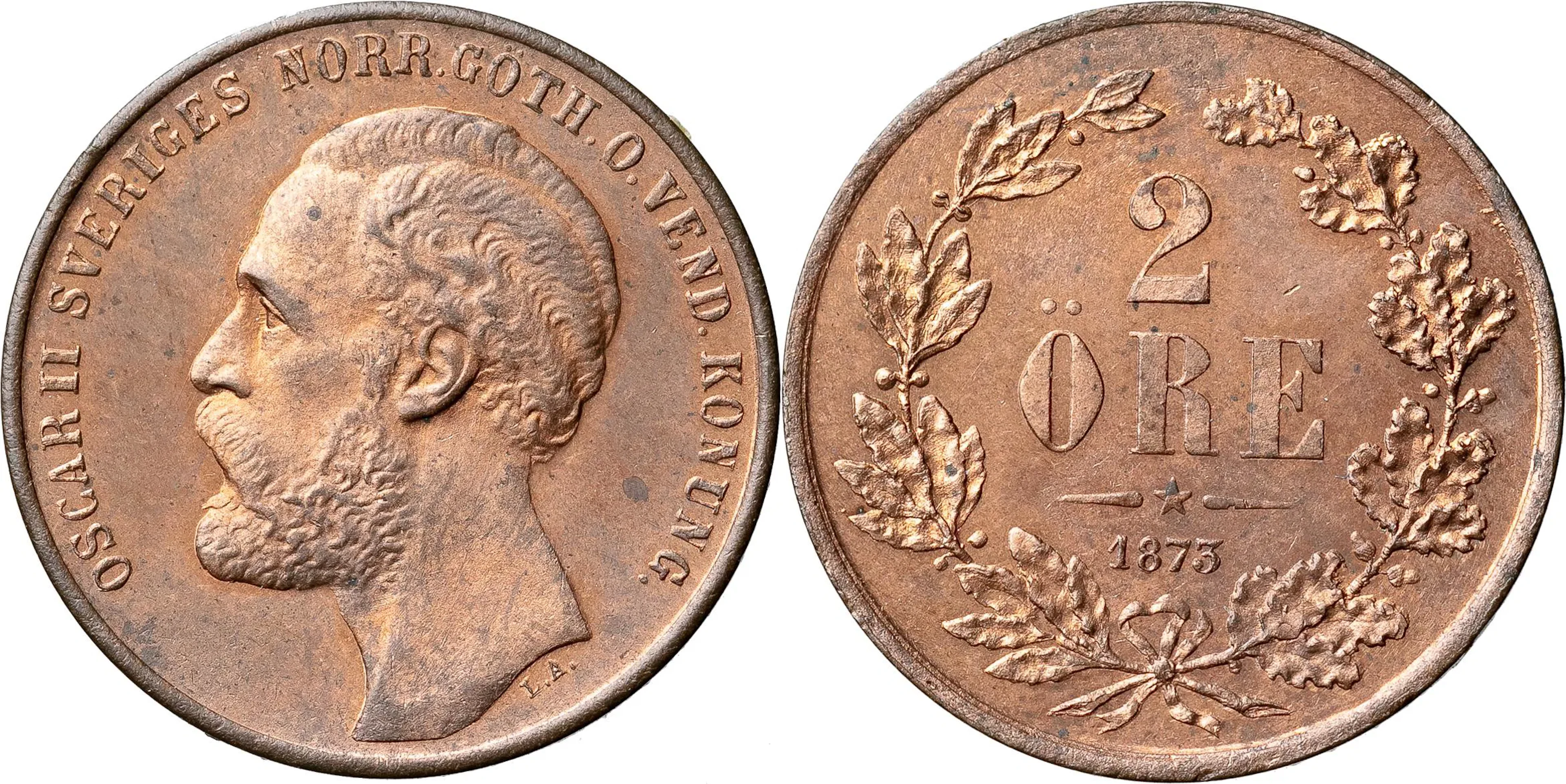 OSKAR II (1872-1907). 2 öre 1873. Ettårstyp