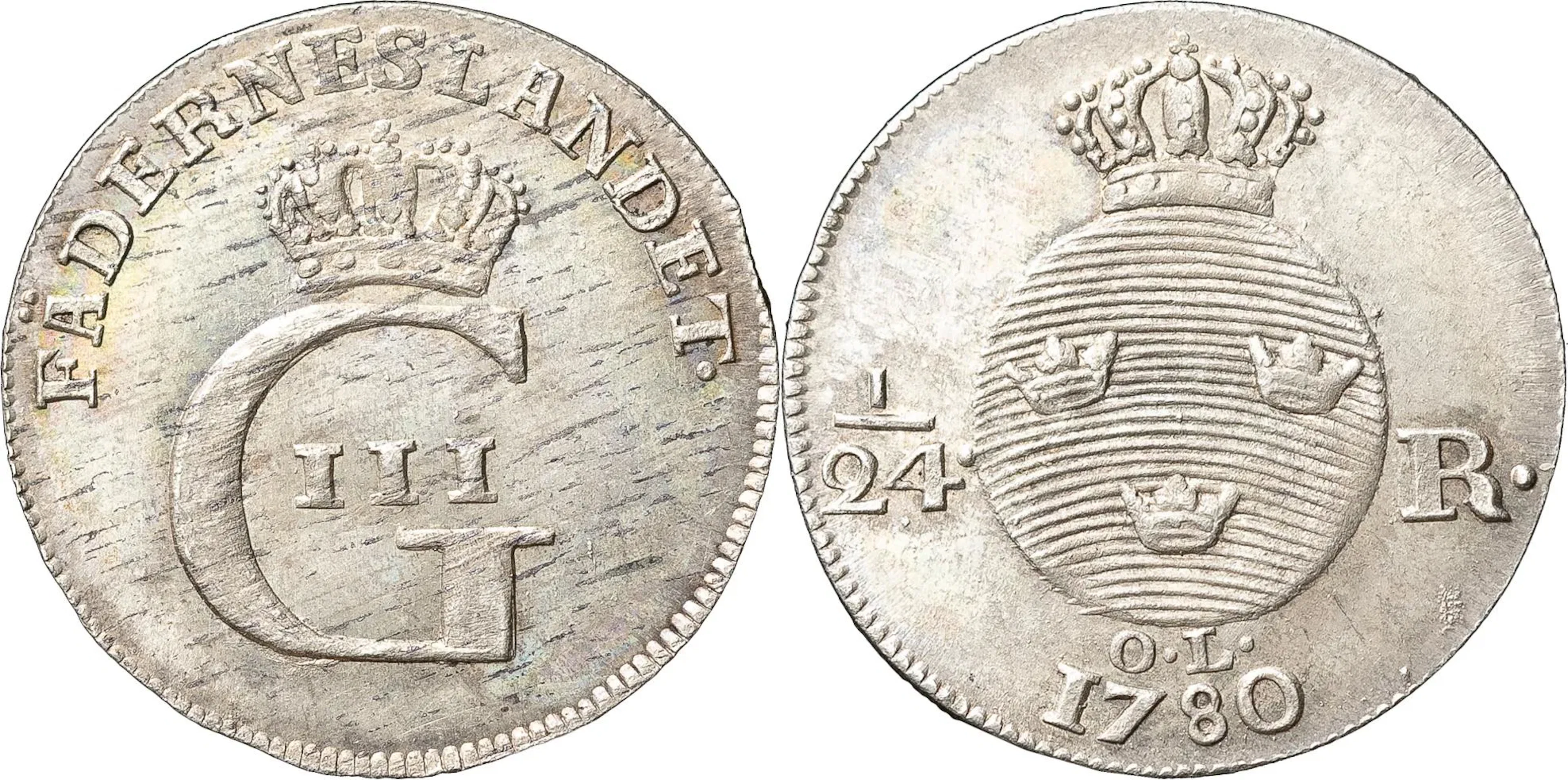 GUSTAV III (1771-1792). STOCKHOLM. 1/24 riksdaler 1780