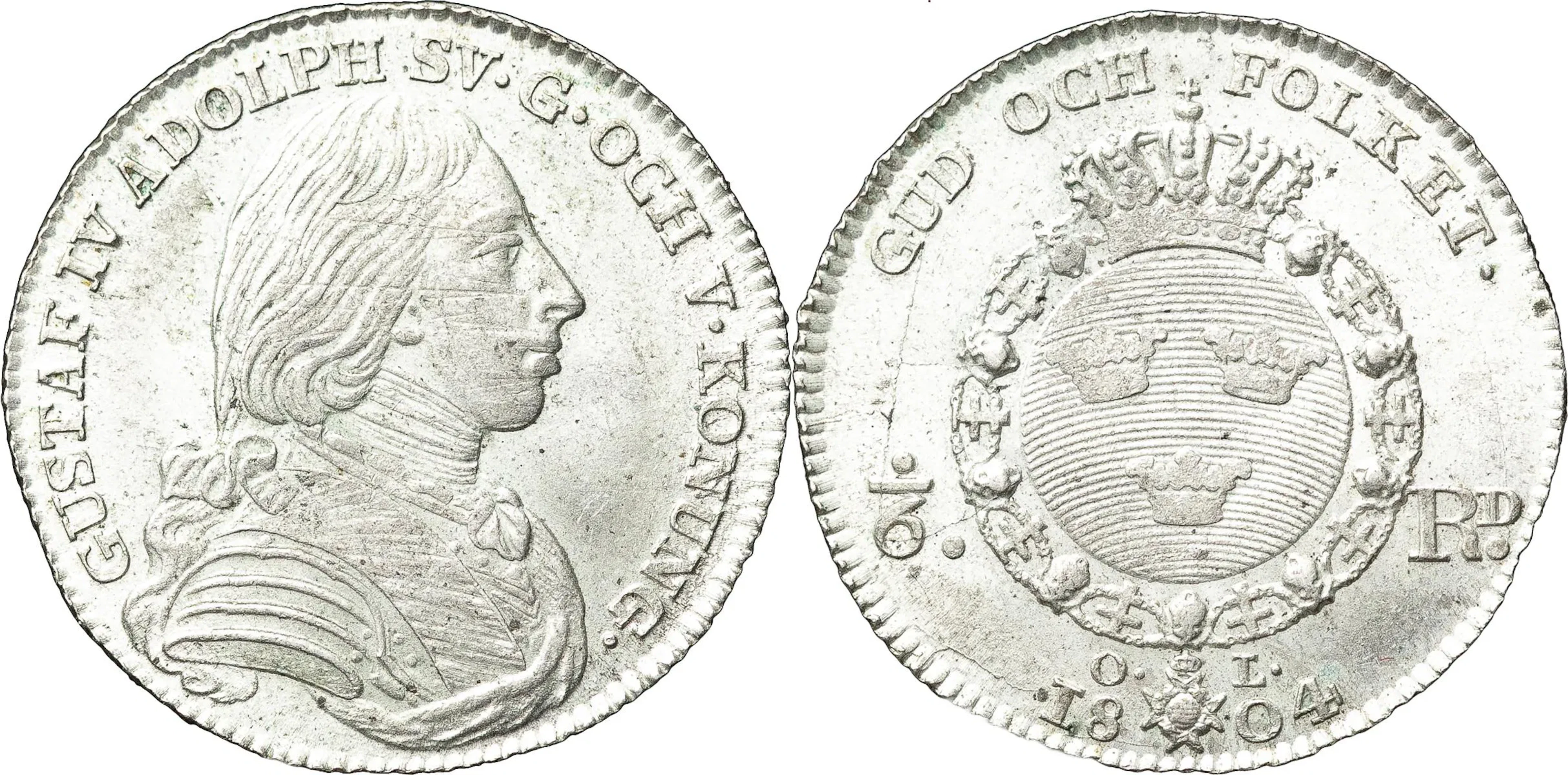 GUSTAV IV ADOLF (1792-1809). STOCKHOLM. 1/6 riksdaler 1804