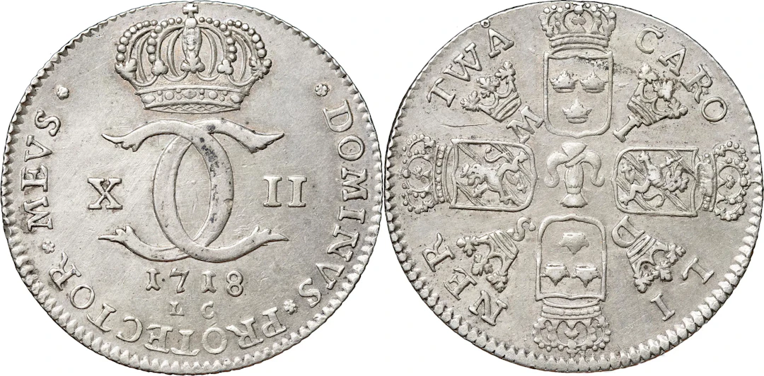 KARL XII (1697-1718). STOCKHOLM. 2 caroliner 1718