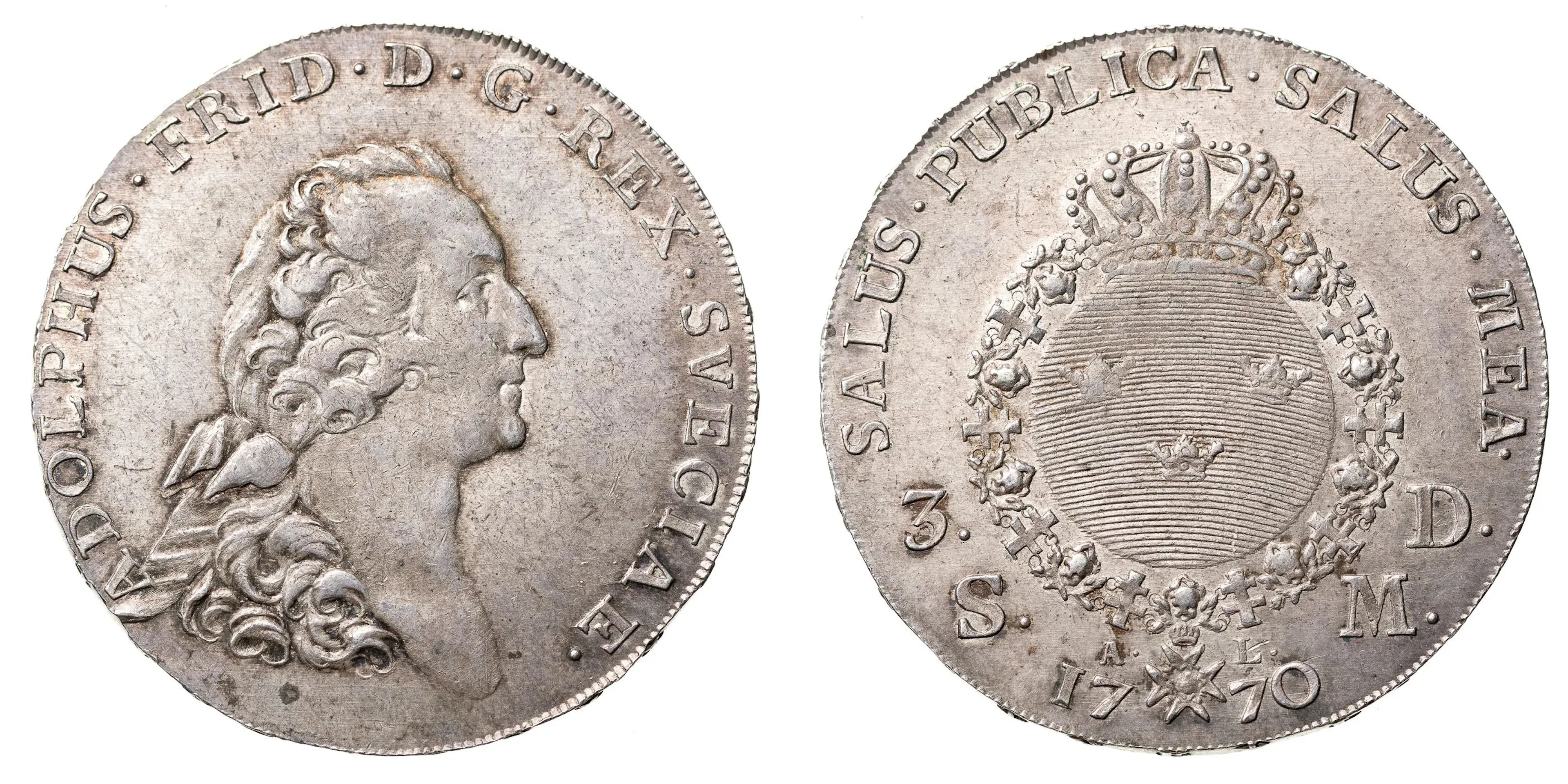 ADOLF FREDRIK (1751-1771). 3 daler SM 1770