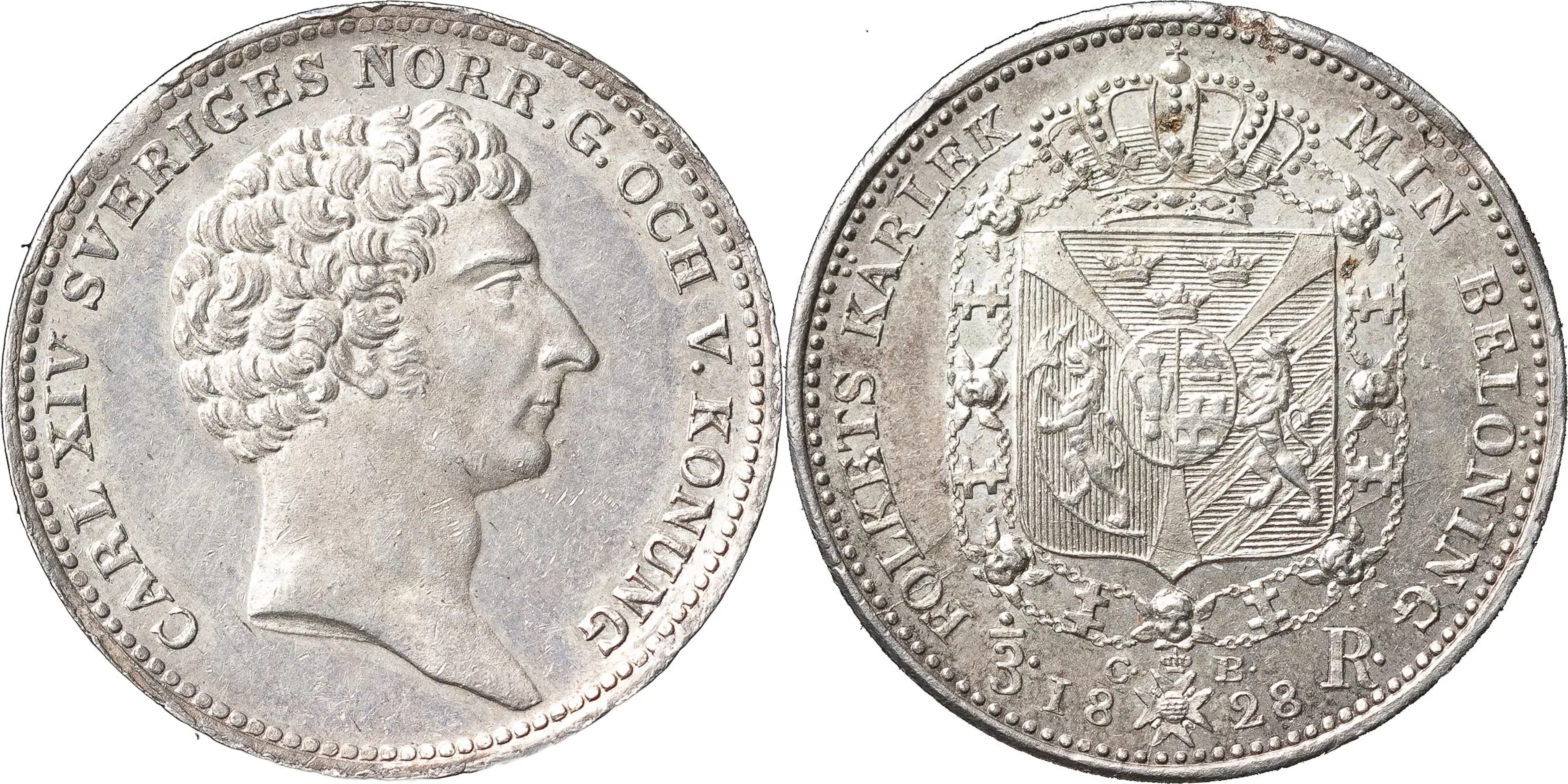 KARL XIV JOHAN (1818-1844). STOCKHOLM. 1/3 riksdaler 1828