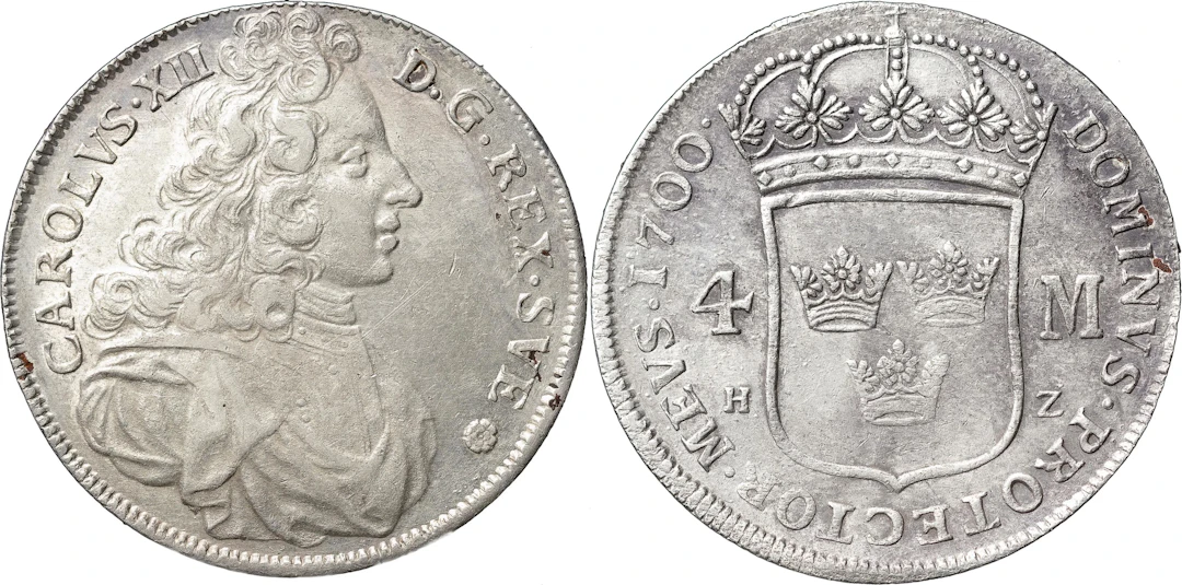 KARL XII (1697-1718). STOCKHOLM. 4 mark 1700