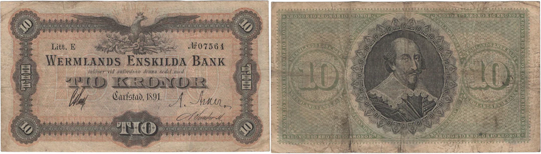 WERMLANDS PROVINCIAL-BANK. Sjunde oktrojen. 10 kronor 1891