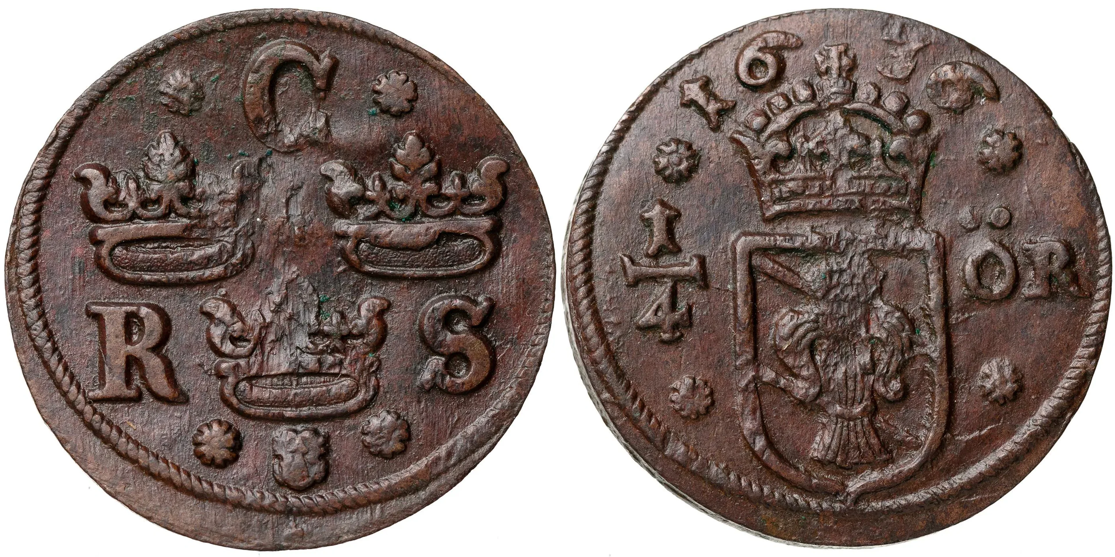 KRISTINA (1632-1654). 1/4 öre 1636