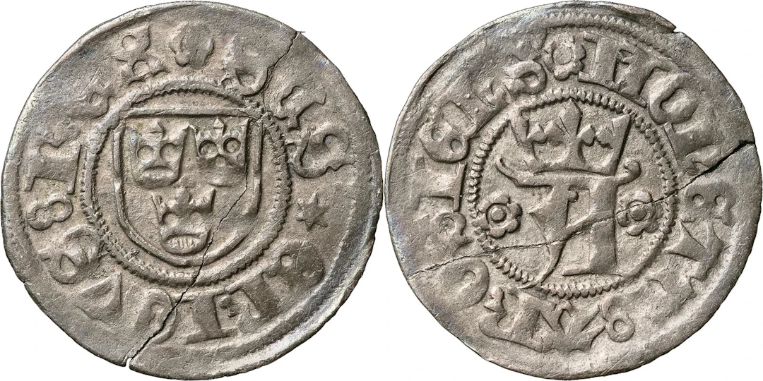 STEN STURE D. Ä. (1470-1497, 1501-1503). VÄSTERÅS. Örtug med trekronorssköld