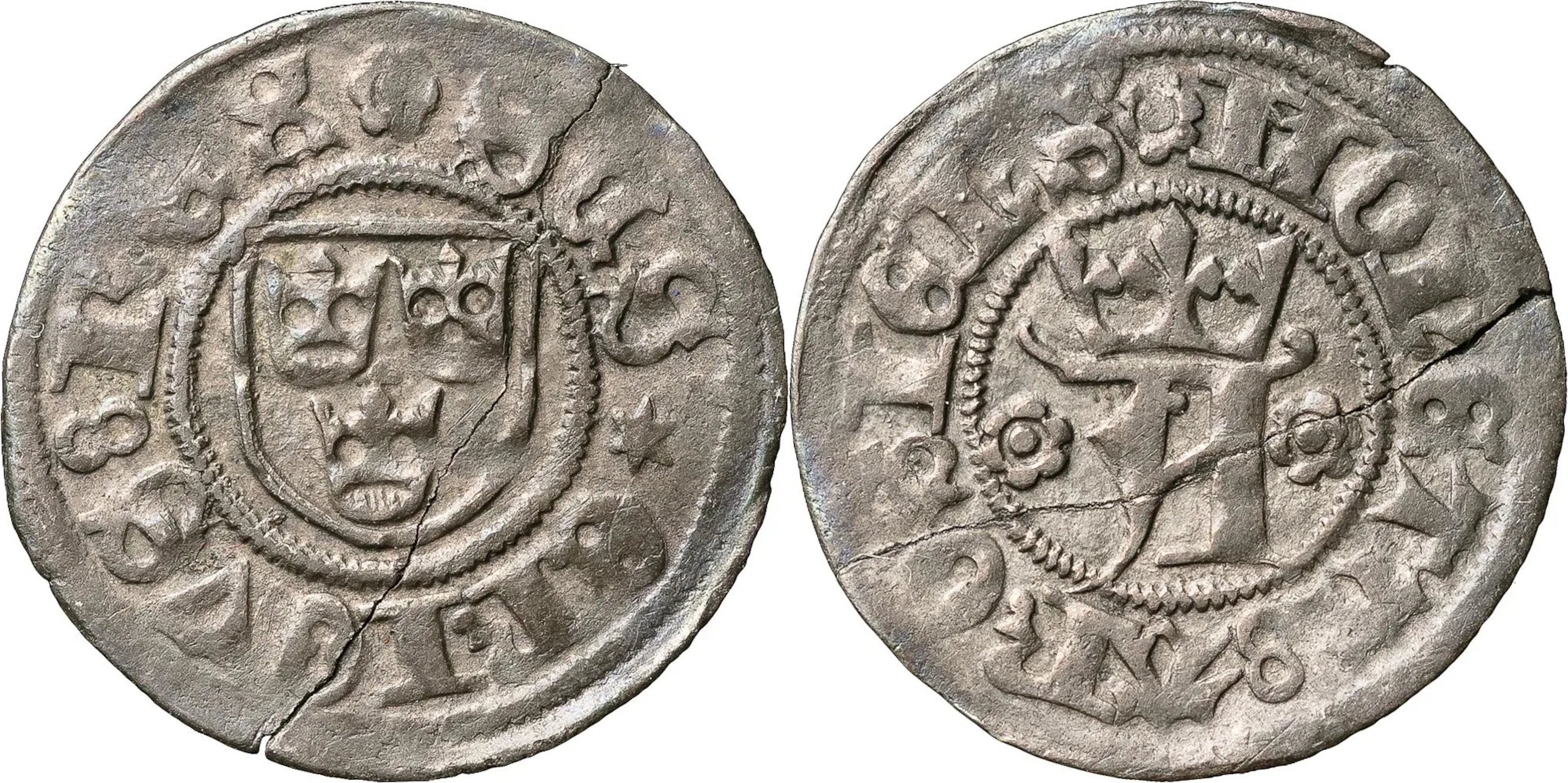 STEN STURE D. Ä. (1470-1497, 1501-1503). VÄSTERÅS. Örtug med trekronorssköld