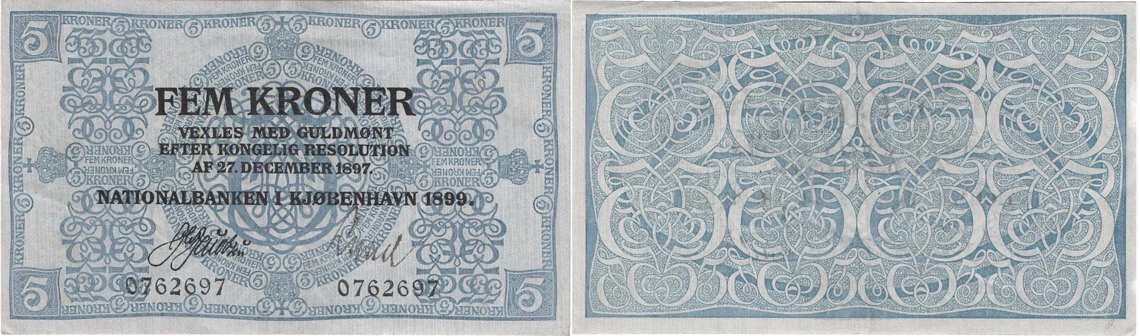 DANMARK / DENMARK. Christian IX (1863-1906). 5 kroner 1899