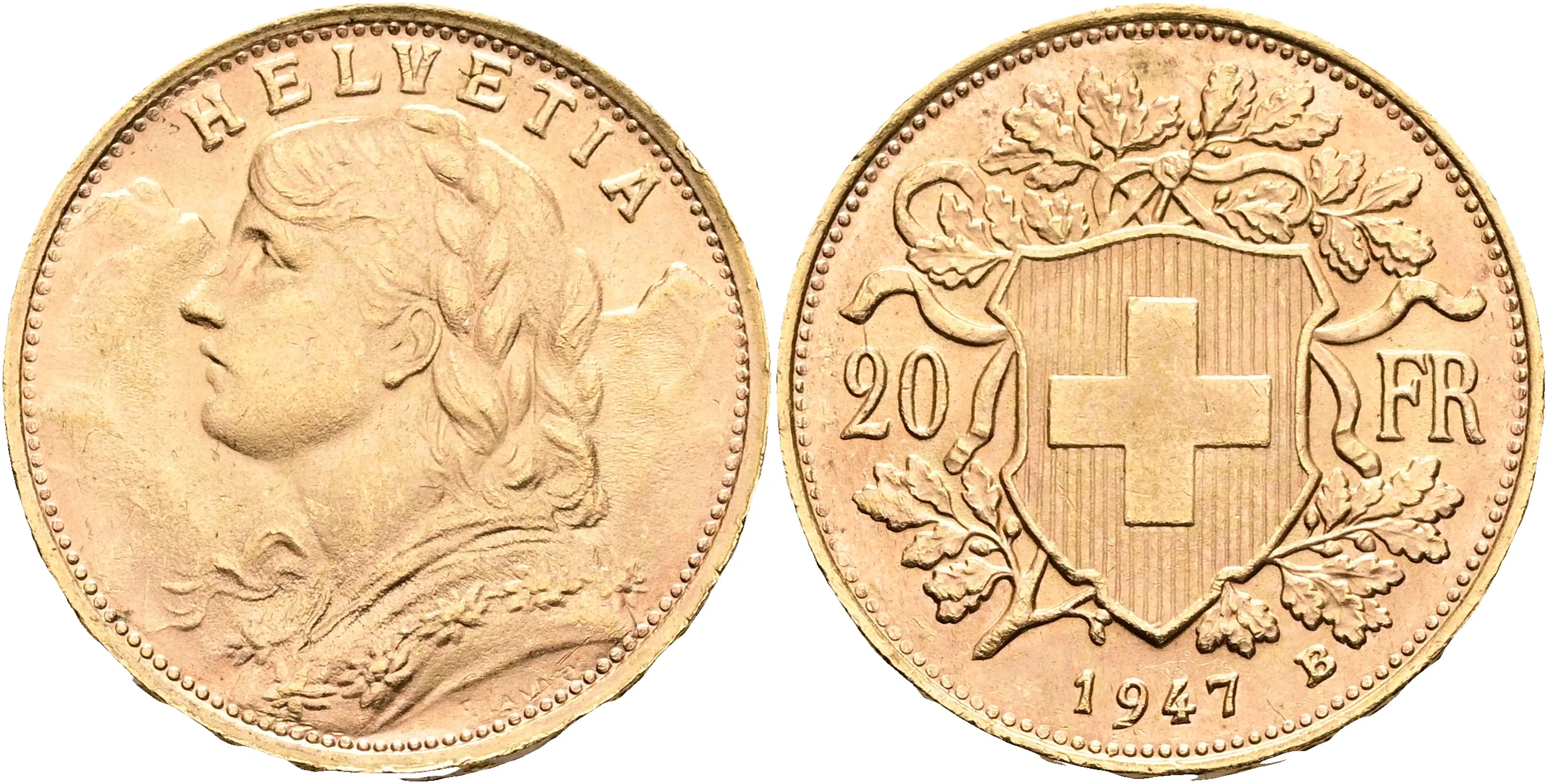 SCHWEIZ / SWITZERLAND. 20 francs 1947