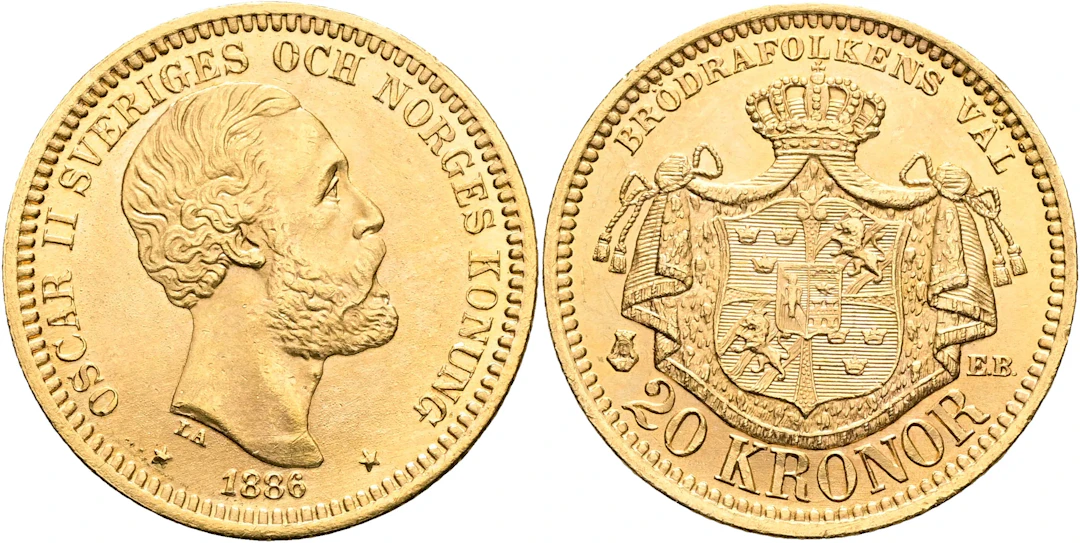 OSKAR II (1872-1907). 20 kronor 1886