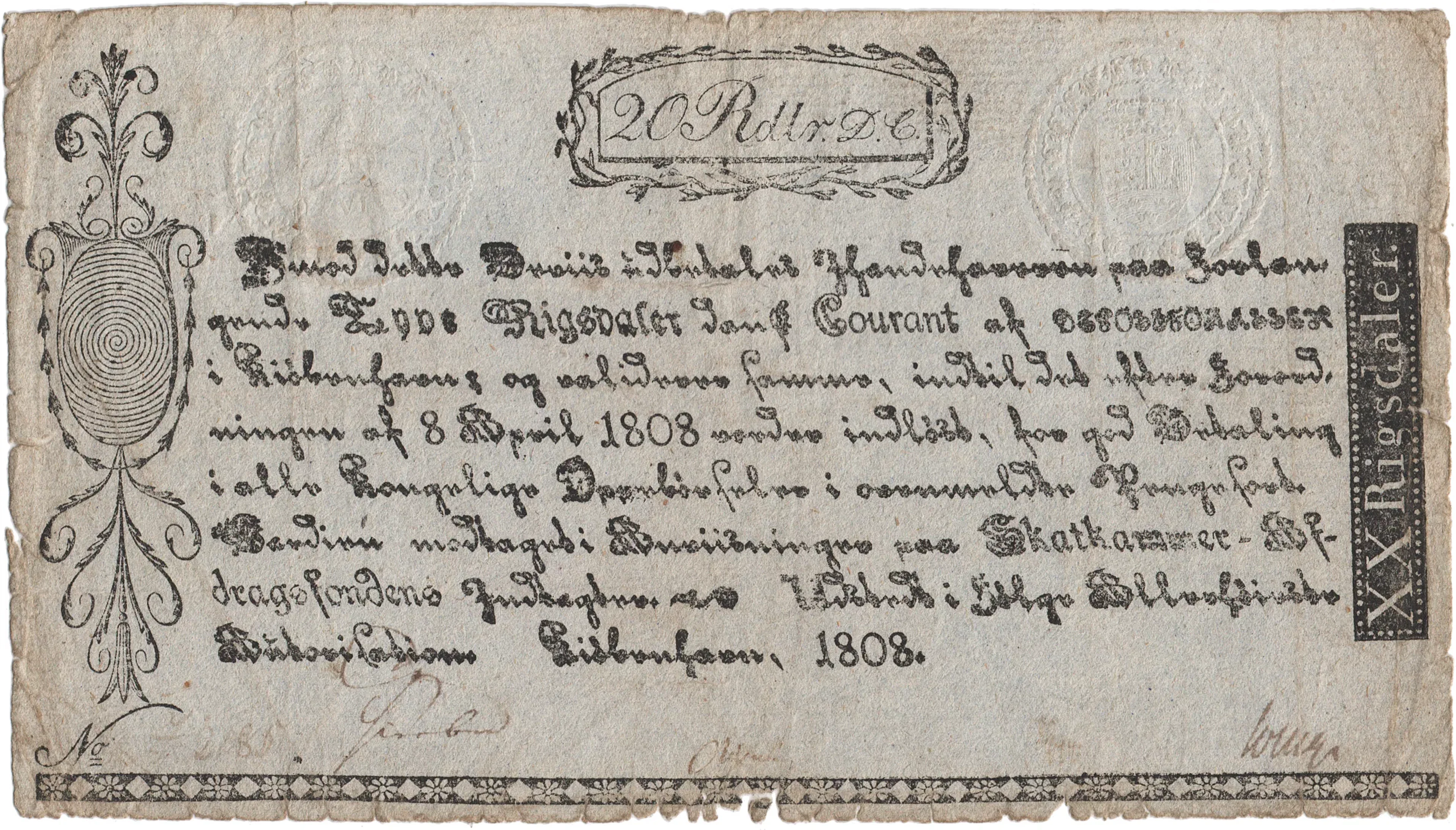 DANMARK / DENMARK. Christian VII (1766-1808). 20 rigsdaler courant 1808