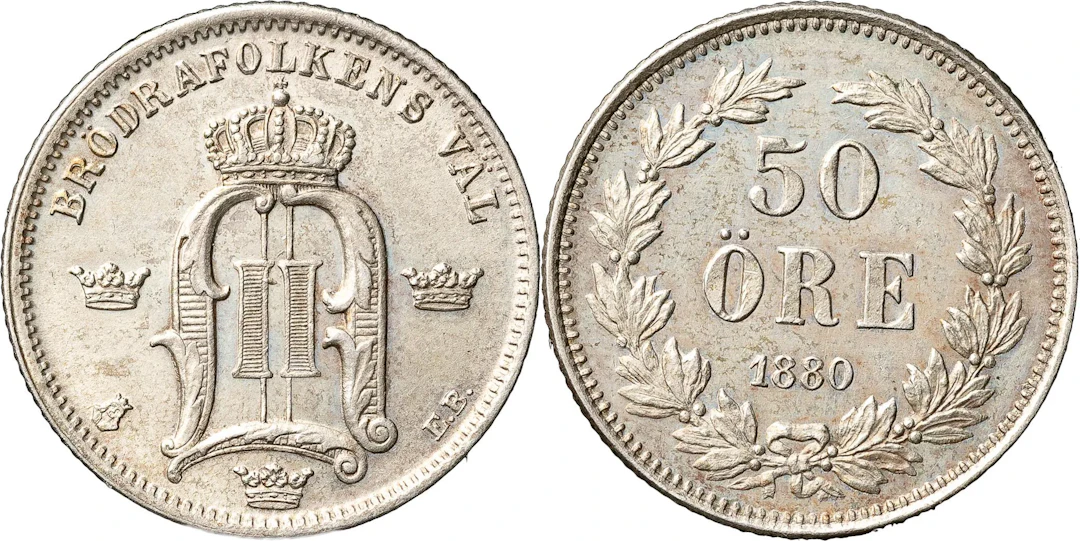 OSKAR II (1872-1907). 50 öre 1880. SM 84