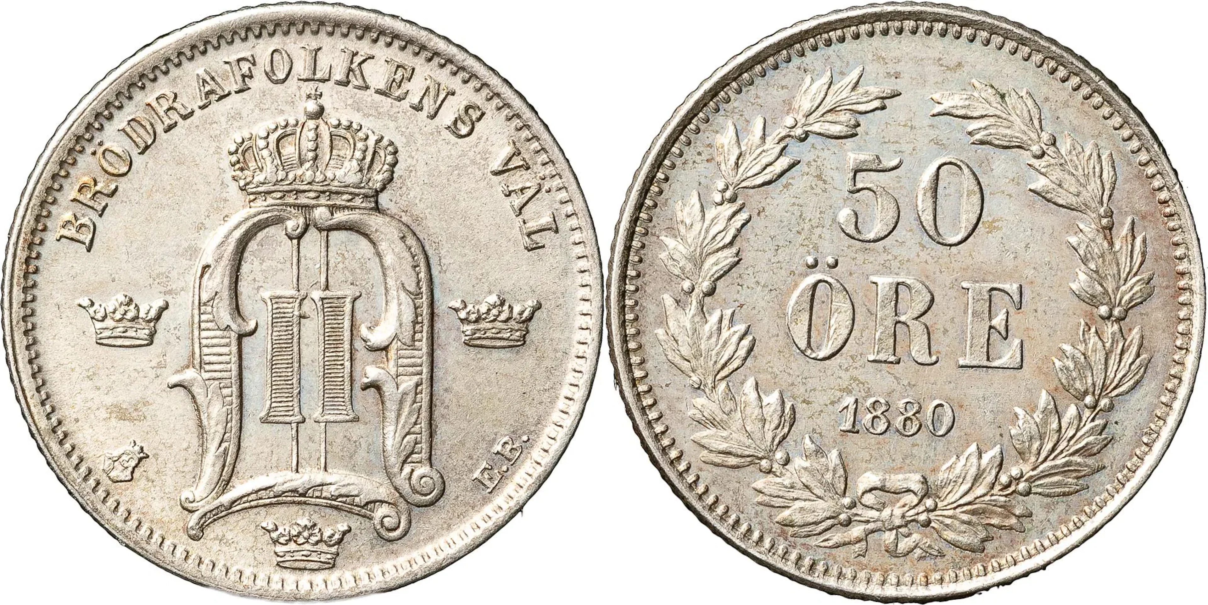 OSKAR II (1872-1907). 50 öre 1880. SM 84
