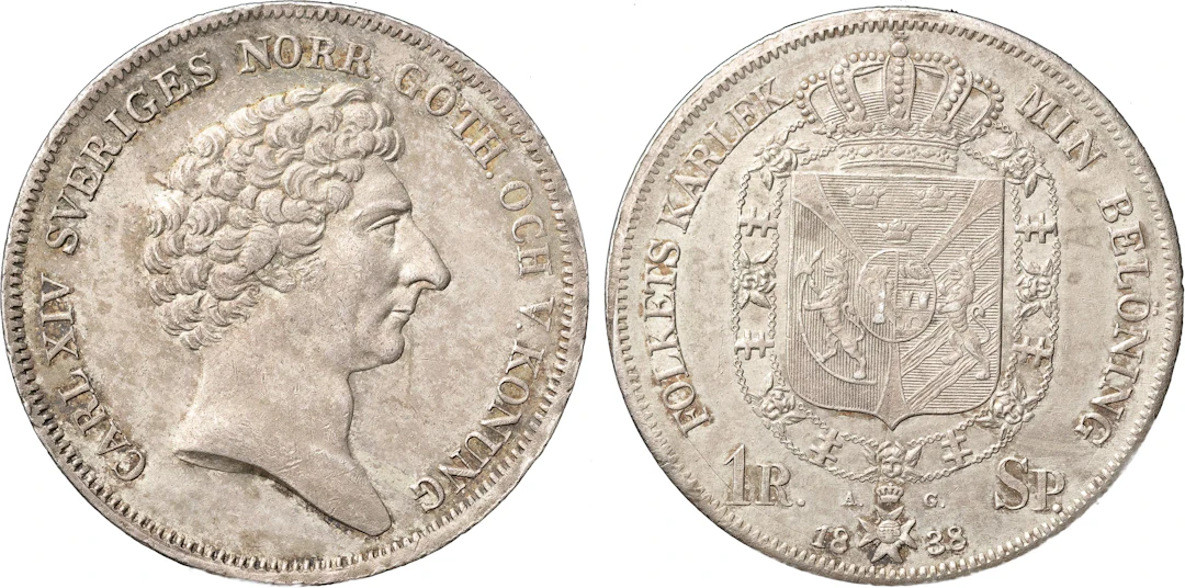 KARL XIV JOHAN (1818-1844). STOCKHOLM. Riksdaler specie 1838