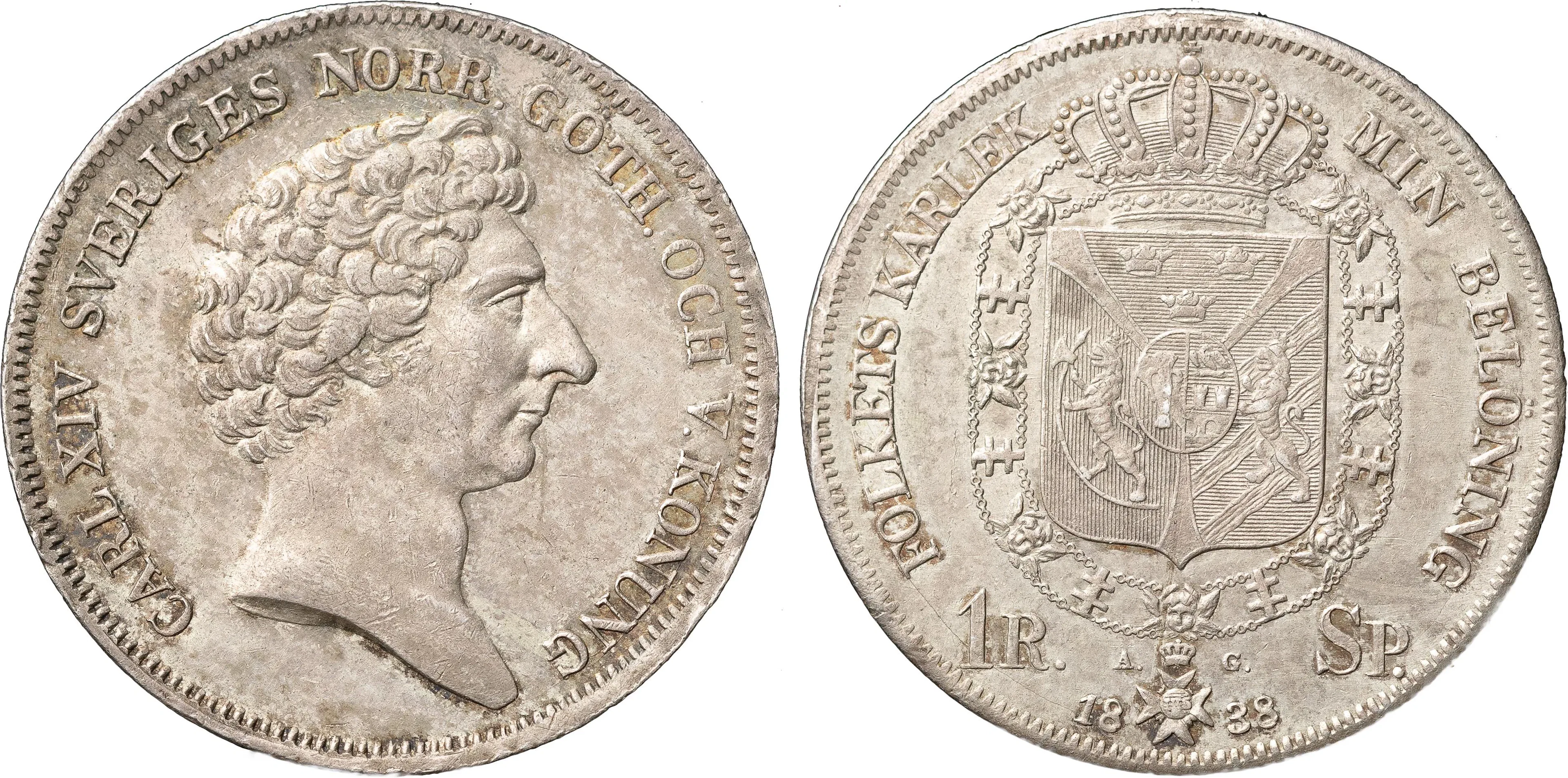 KARL XIV JOHAN (1818-1844). STOCKHOLM. Riksdaler specie 1838