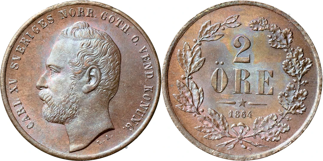 KARL XV (1859-1872). 2 öre 1864. SM 64