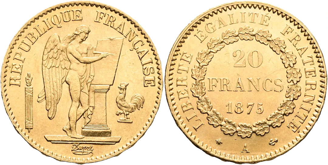 FRANKRIKE / FRANCE. 20 francs 1875