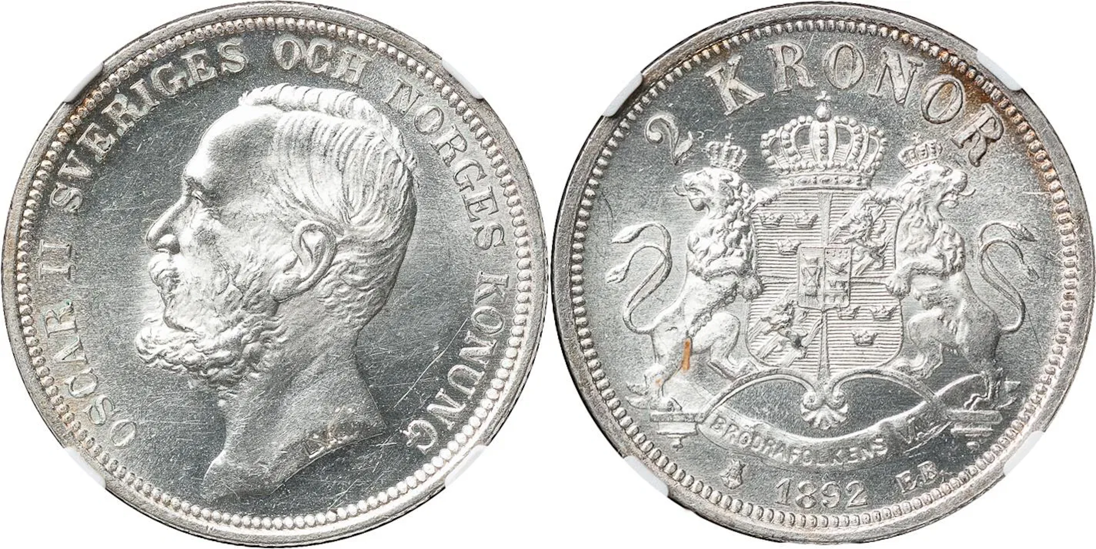 OSKAR II (1872-1907). 2 kronor 1892. SM 51