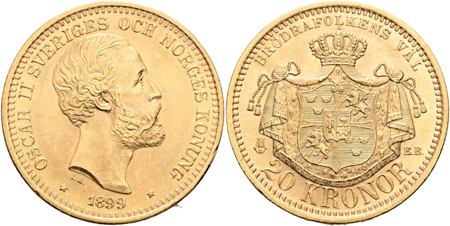 OSKAR II (1872-1907). 20 kronor 1899