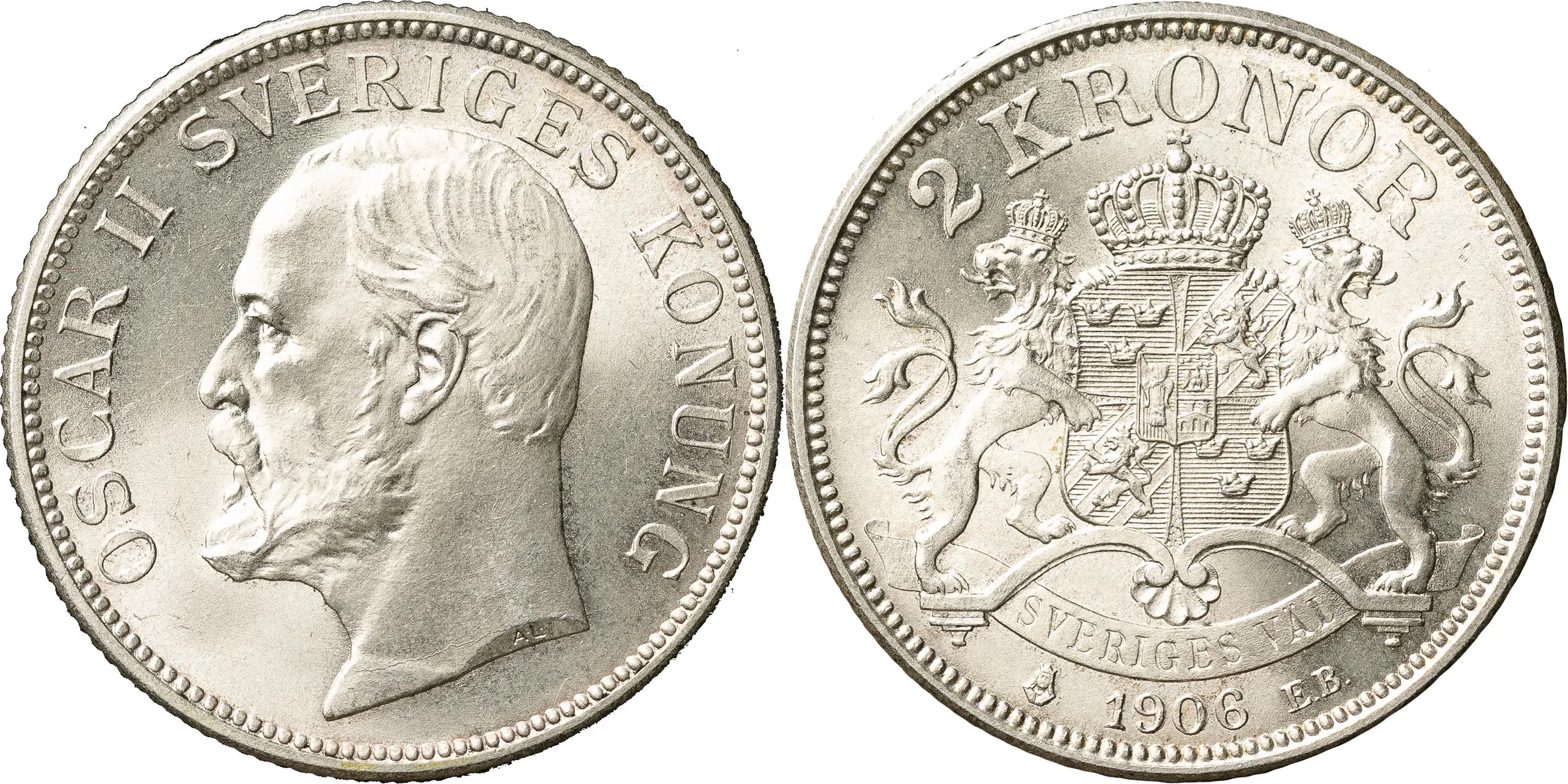 OSKAR II (1872-1907). 2 kronor 1906. SM 59