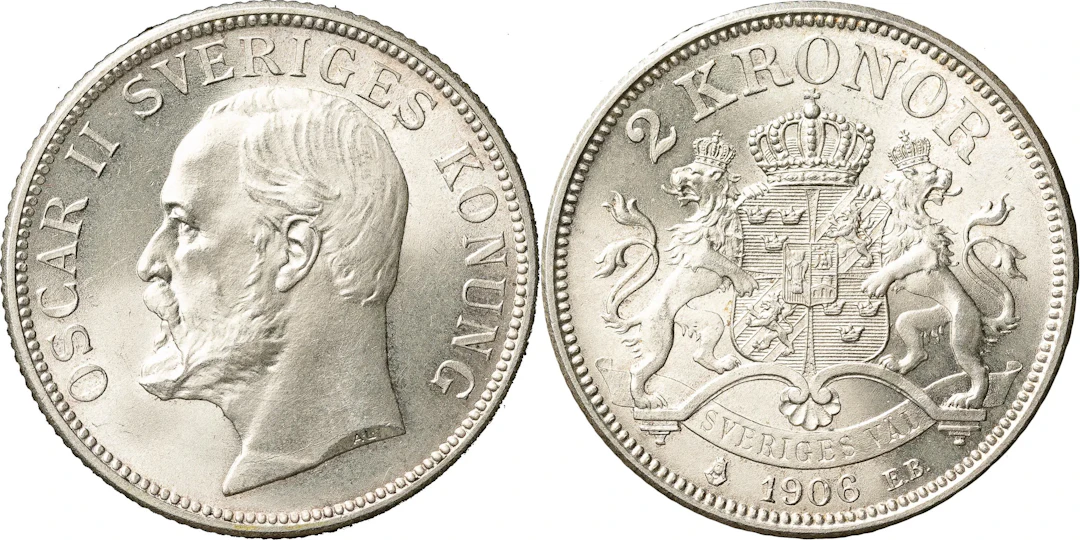 OSKAR II (1872-1907). 2 kronor 1906. SM 59