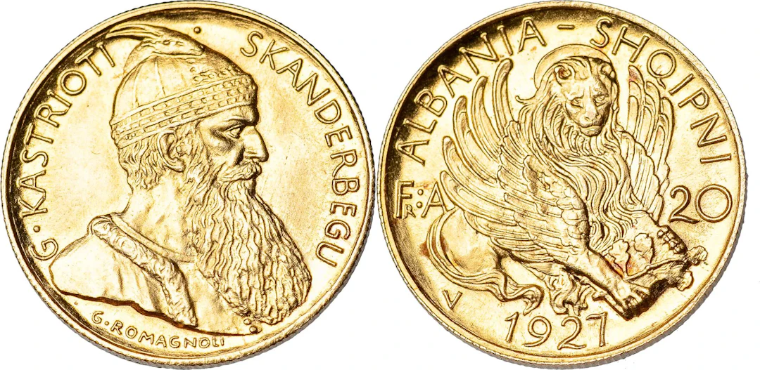 ALBANIEN / ALBANIA. Ahmet Zogu, president (1925-1928). 20 franga ari 1927