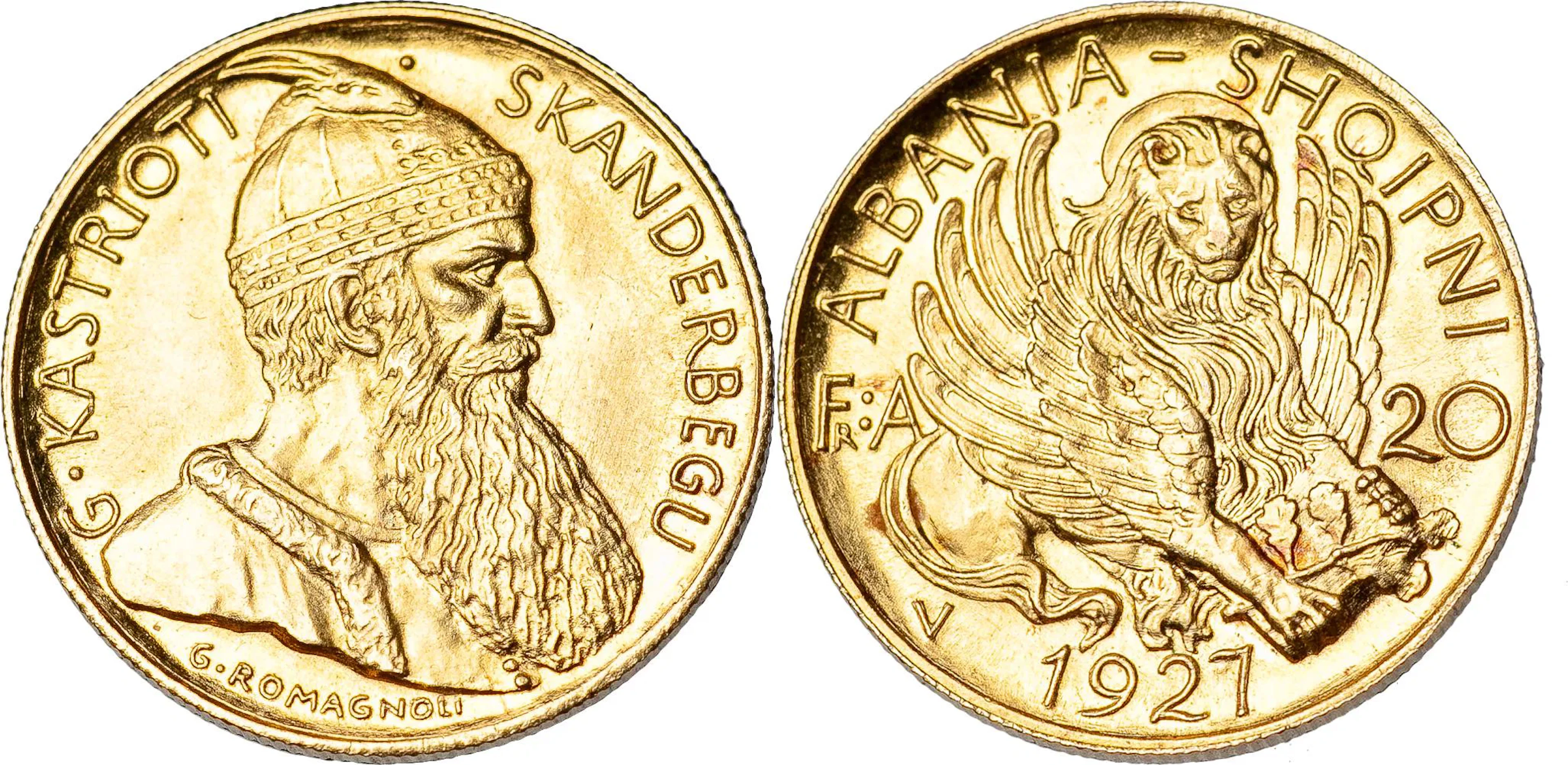 ALBANIEN / ALBANIA. Ahmet Zogu, president (1925-1928). 20 franga ari 1927