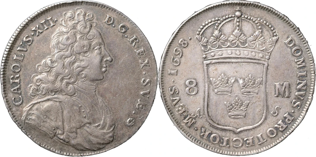 KARL XII (1697-1718). STOCKHOLM. 8 mark 1698