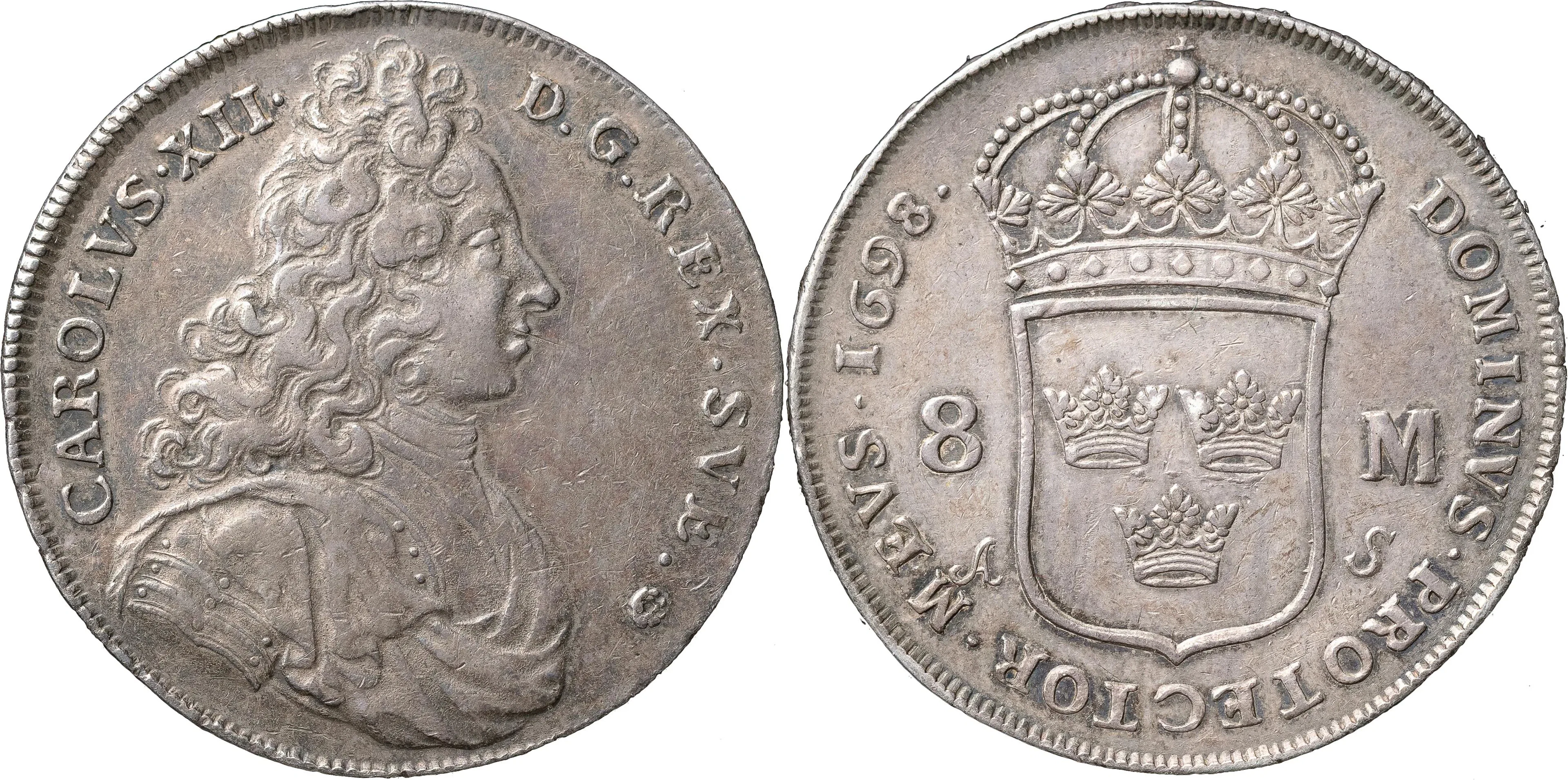 KARL XII (1697-1718). STOCKHOLM. 8 mark 1698