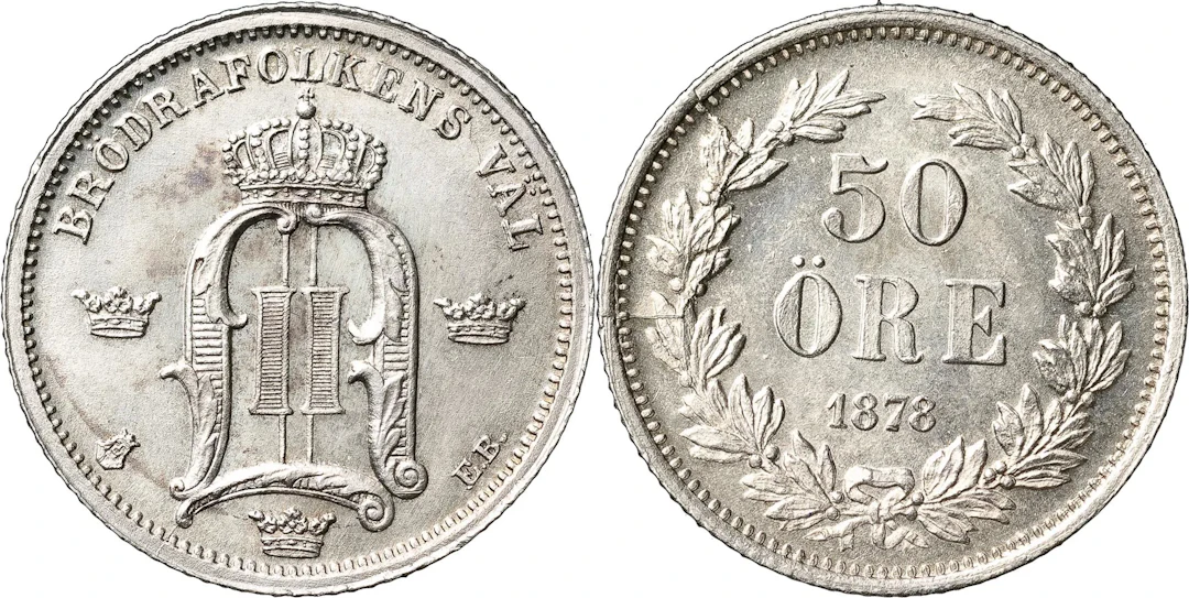 OSKAR II (1872-1907). 50 öre 1878. SM 83