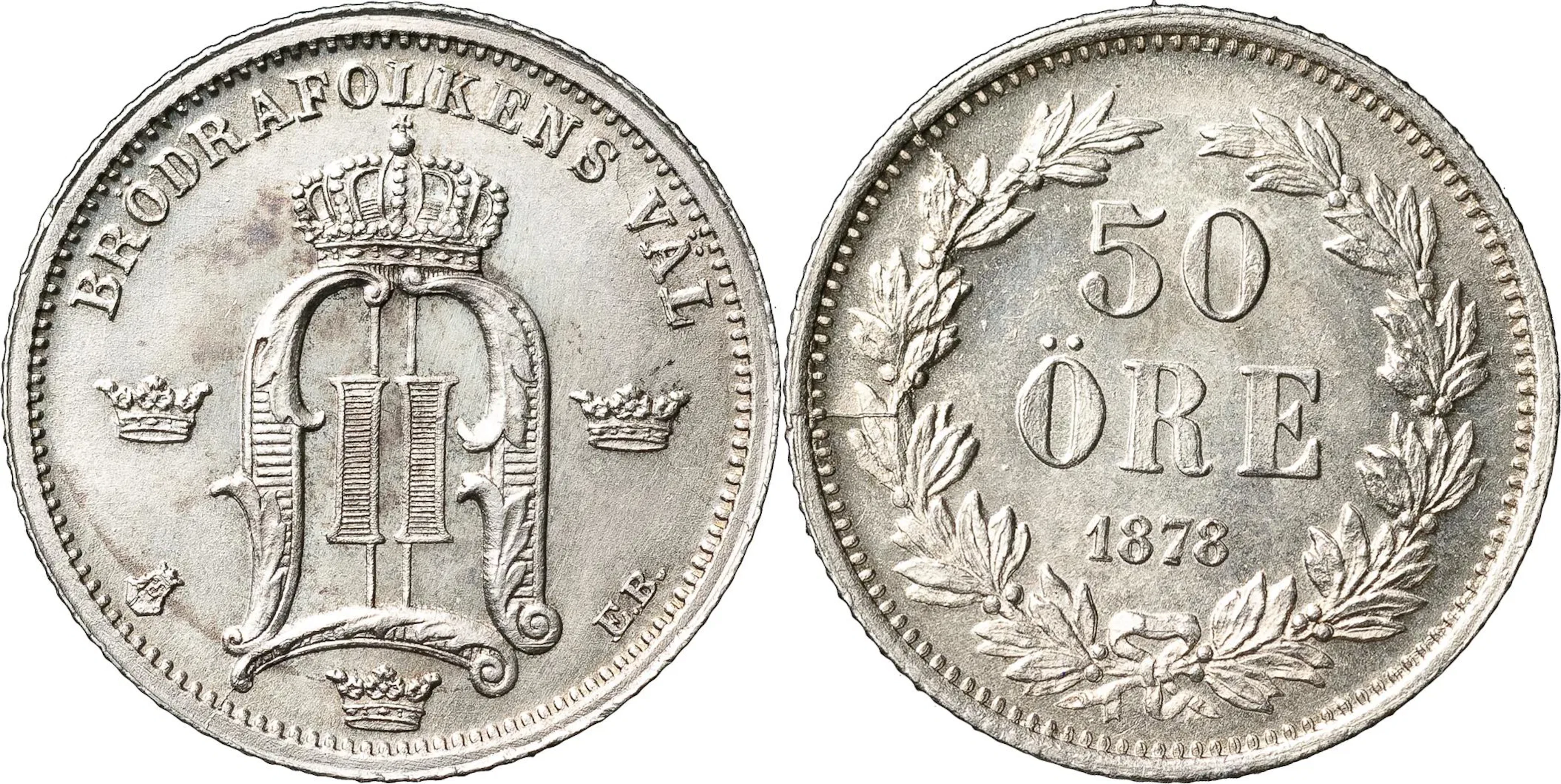 OSKAR II (1872-1907). 50 öre 1878. SM 83