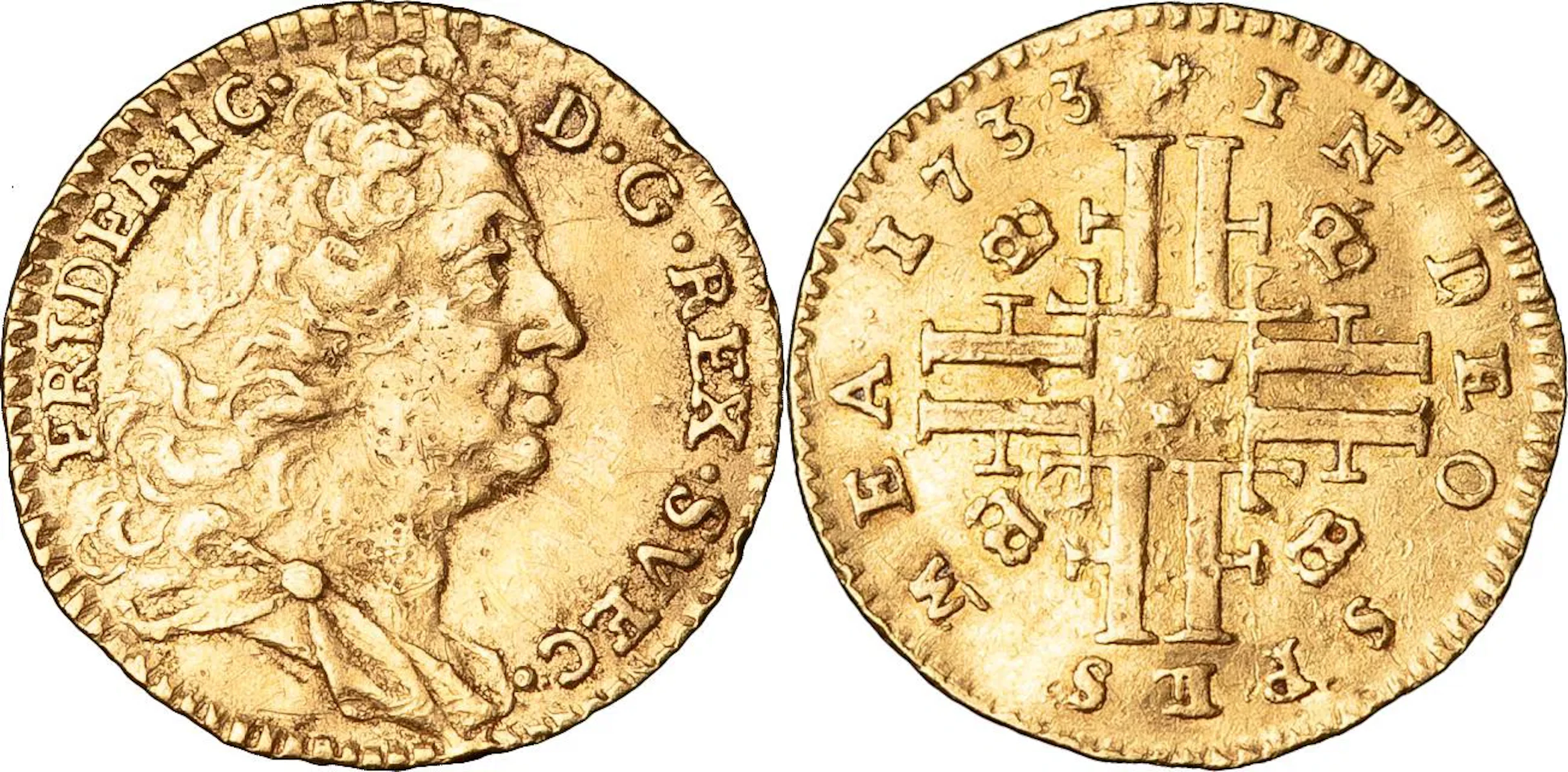 FREDRIK (1720-1751). STOCKHOLM. 1/4 dukat 1733