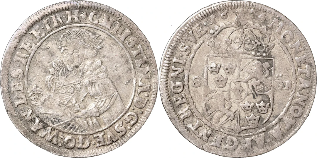 KRISTINA (1632-1654). STOCKHOLM. 8 öre (mark) 1634